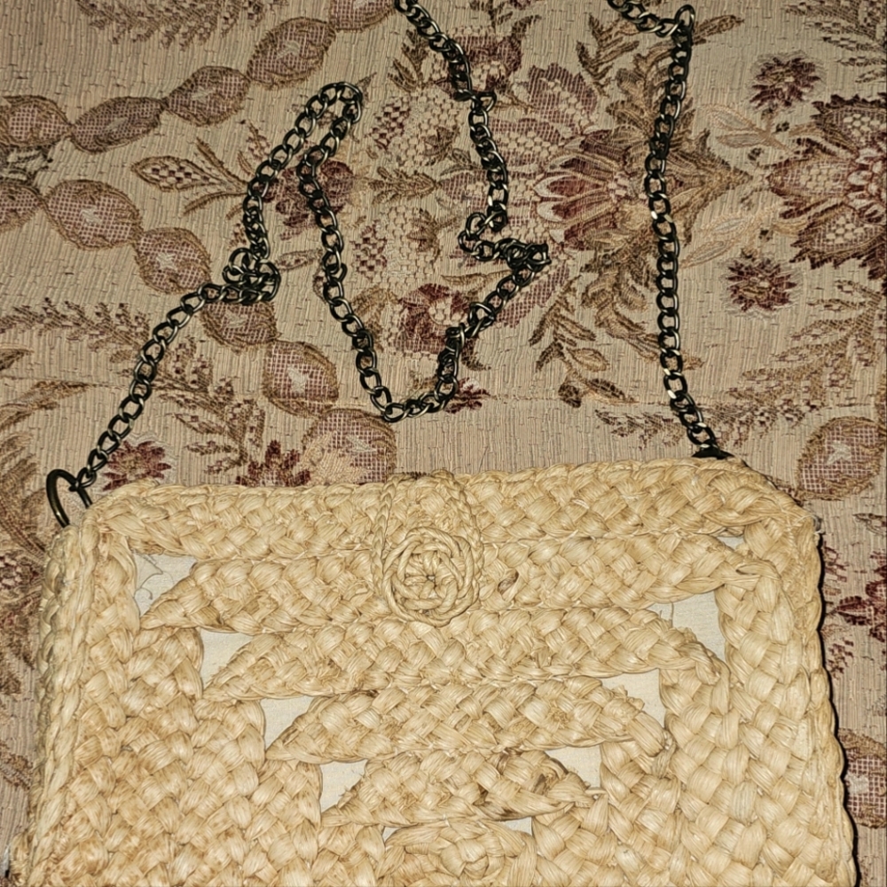 Old Navy Woven Straw, Chain Strap Bag - Cream